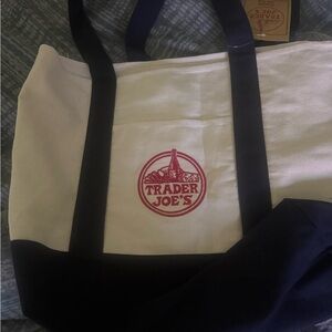 Trader Joe's Cream and Navy Tote Bag